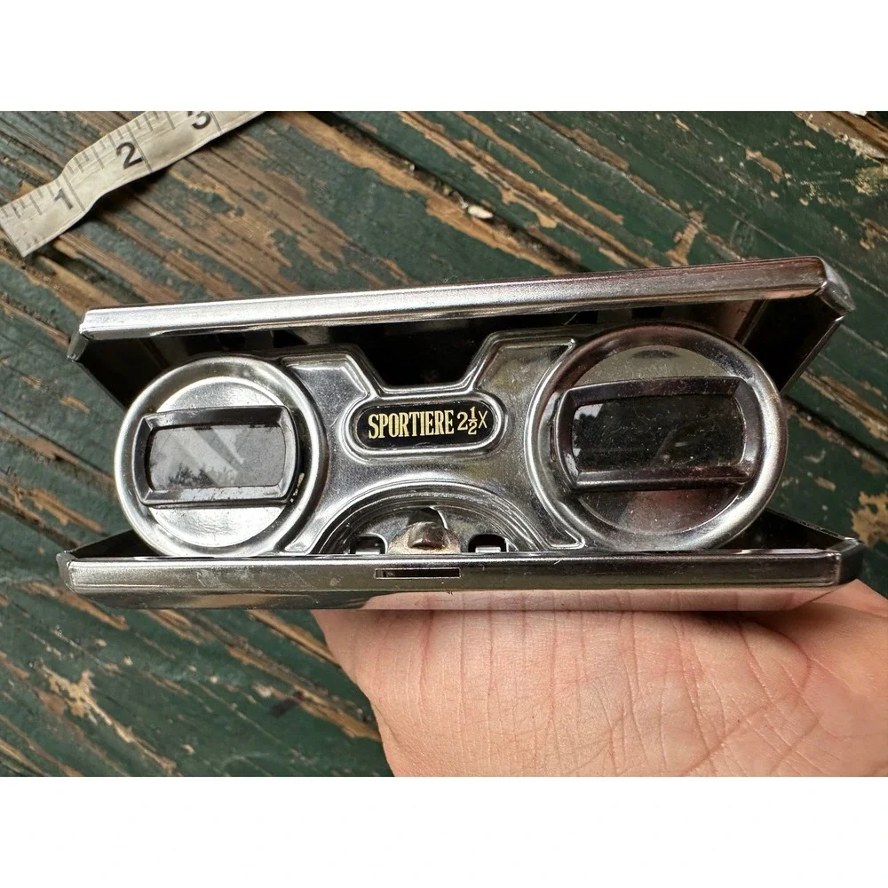 Vintage Sportiere 2.5x Sport Glass Folding Opera Binoculars Japan Chrome Black